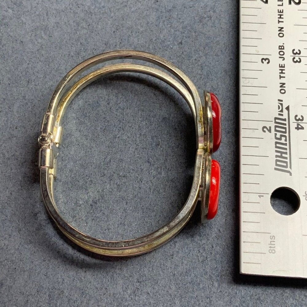 Retro Hinged Bangle Bracelet Red Solid Swirled En… - image 3
